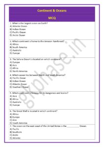 continent and oceans MCQ