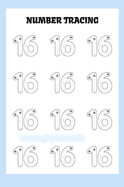 number tracing worksheet 16