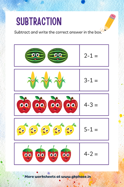 subtraction worksheet1