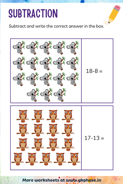 subtraction worksheet18